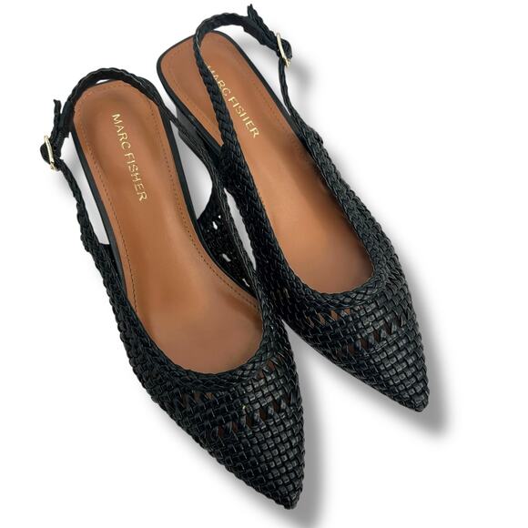 Marc Fisher Lulia Woven Slingback Pumps Black Size 5.5 Pointy Toe Block Heels - Picture 8 of 12